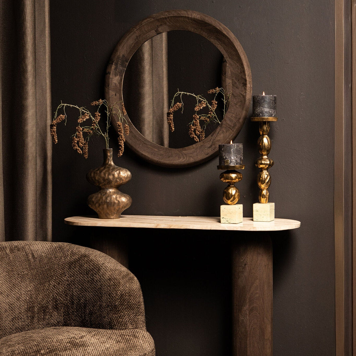 Noam Brown Mango Wood Round Mirror S Dia 70cm x 5cm PTMD