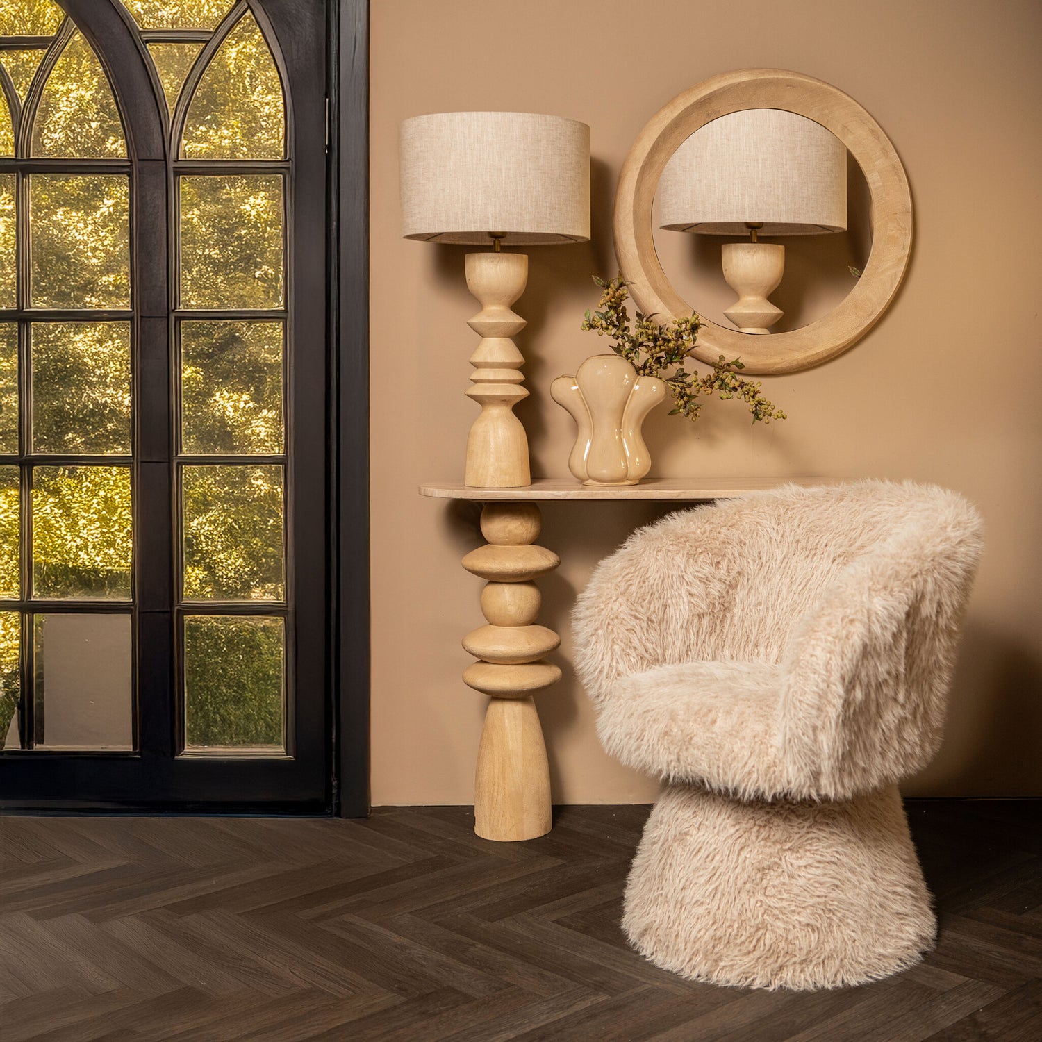 Noam Natural Mango Wood Round Mirror S Dia 70cmx5cm PTMD