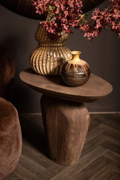 Harshad Brown Mango Wood Side Table Organic PTMD
