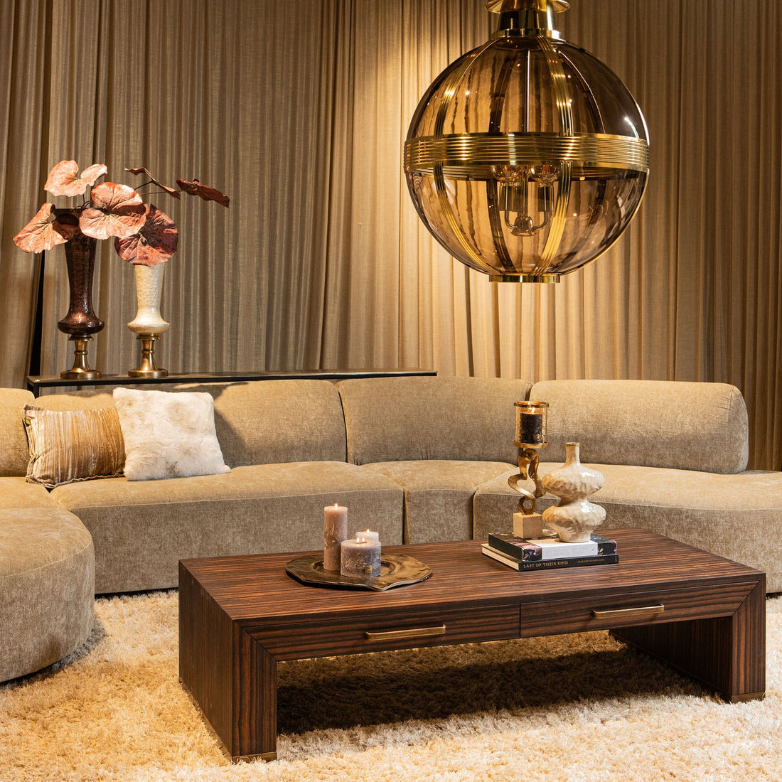 Tiess Brown Wooden Veneer Coffeetable 2 Drawers PTMD