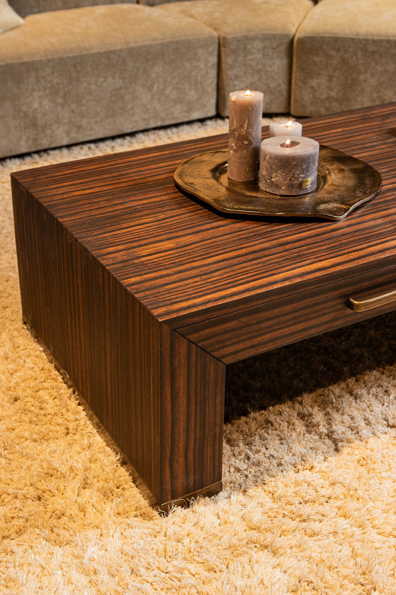 Tiess Brown Wooden Veneer Coffeetable 2 Drawers PTMD