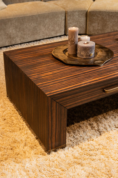 Tiess Brown Wooden Veneer Coffeetable 2 Drawers PTMD