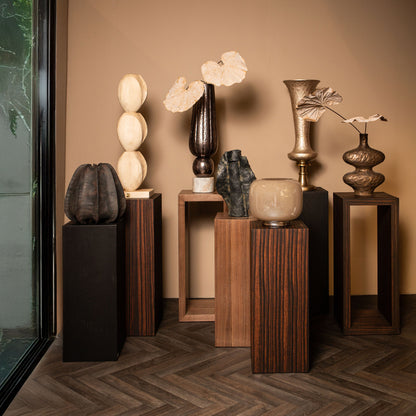 Tiess Brown Wooden Veneer Pedestal Set Of 2 PTMD