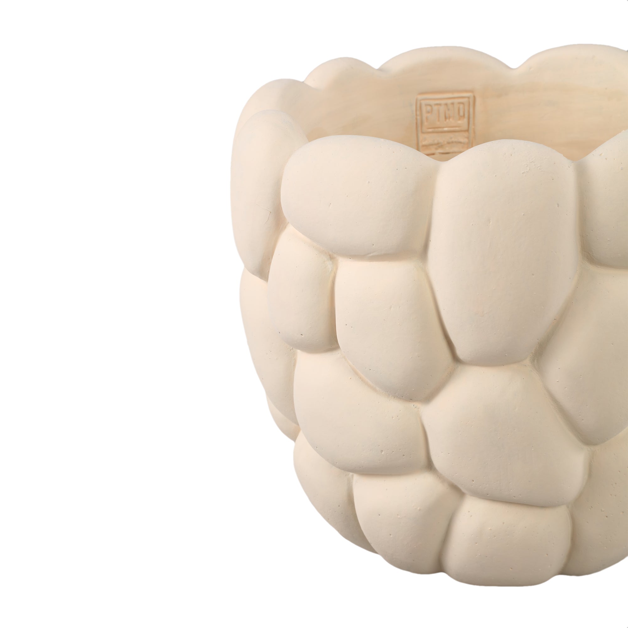 Mikay White Cement Round Smooth Rock Pot XL PTMD