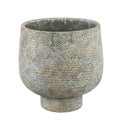 Laim Grey Cement Round Pot Dots Pattern Base XXL Dia40xH40cm PTMD