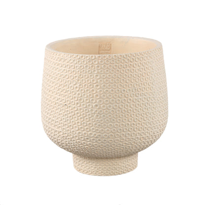 Laim Cream Cement Round Pot Dots Pattern On BaseXL Dia30xH30cm PTMD