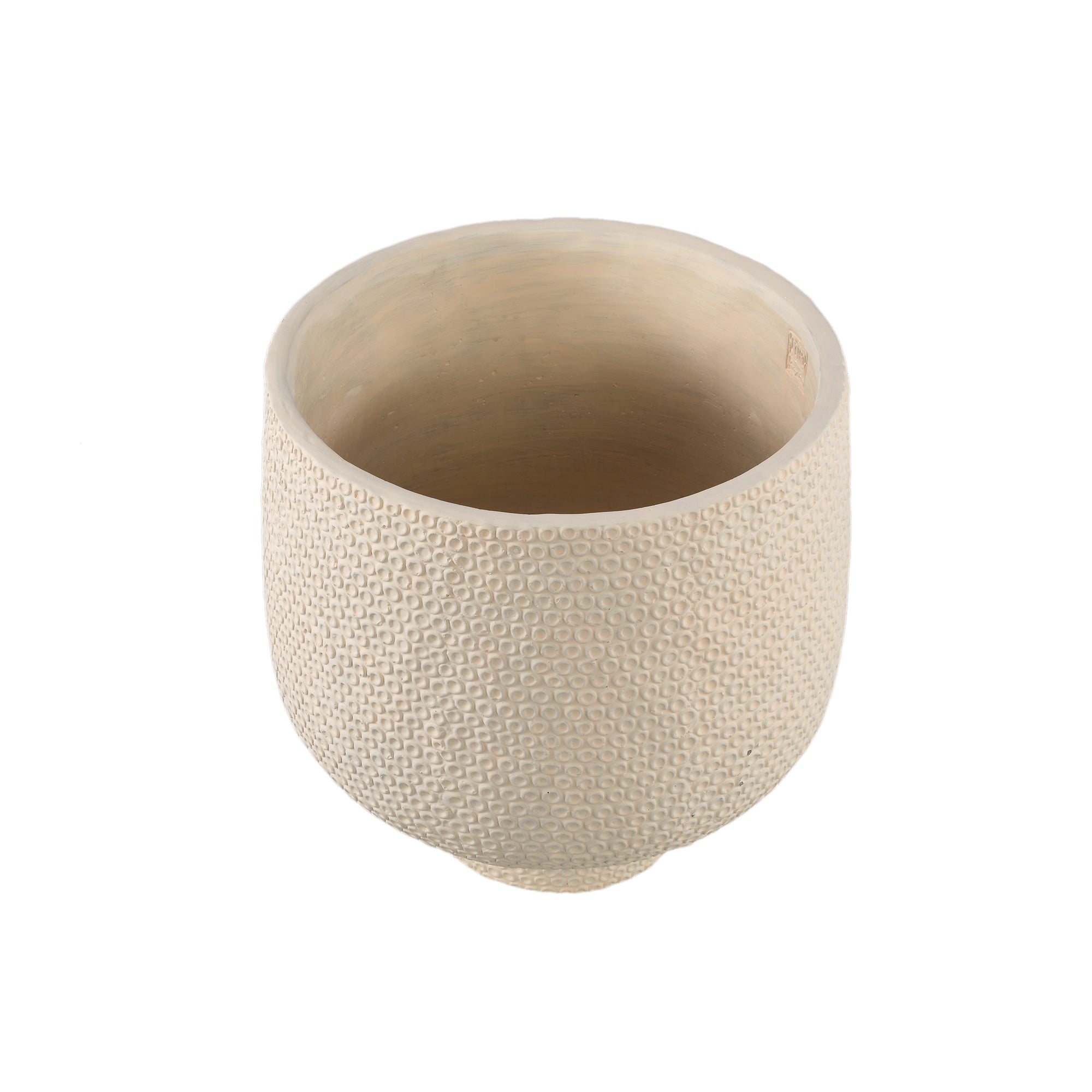 Laim Cream Cement Round Pot Dots Pattern On BaseXL Dia30xH30cm PTMD