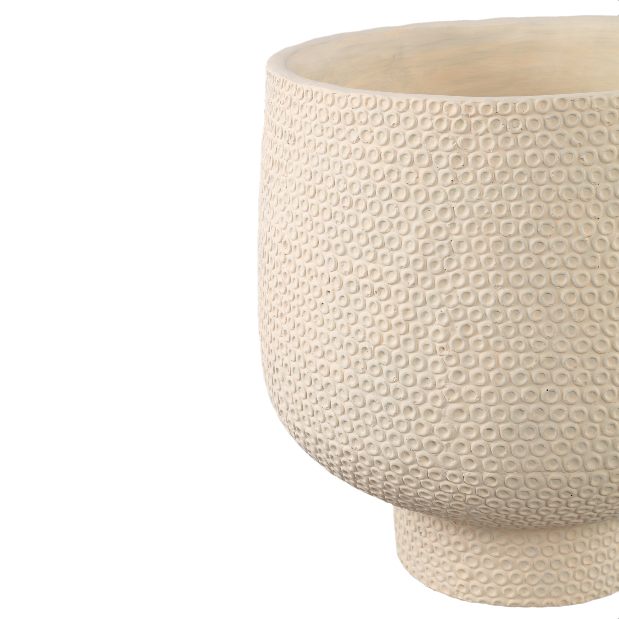 Laim Cream Cement Round Pot Dots Pattern On BaseXL Dia30xH30cm PTMD