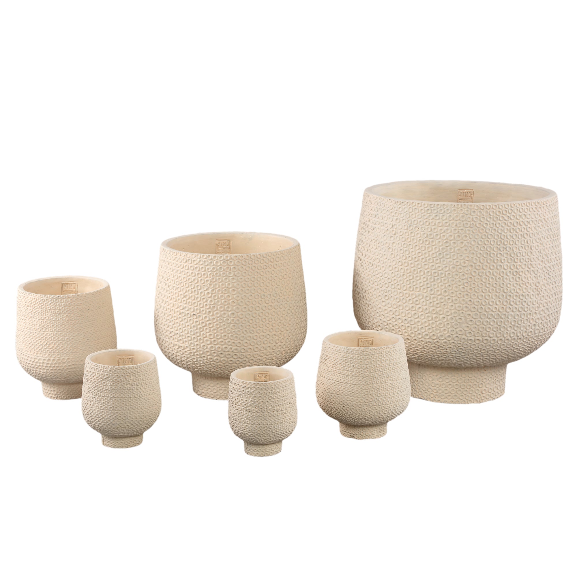 Laim Cream Cement Round Pot Dots Pattern On BaseXL Dia30xH30cm PTMD