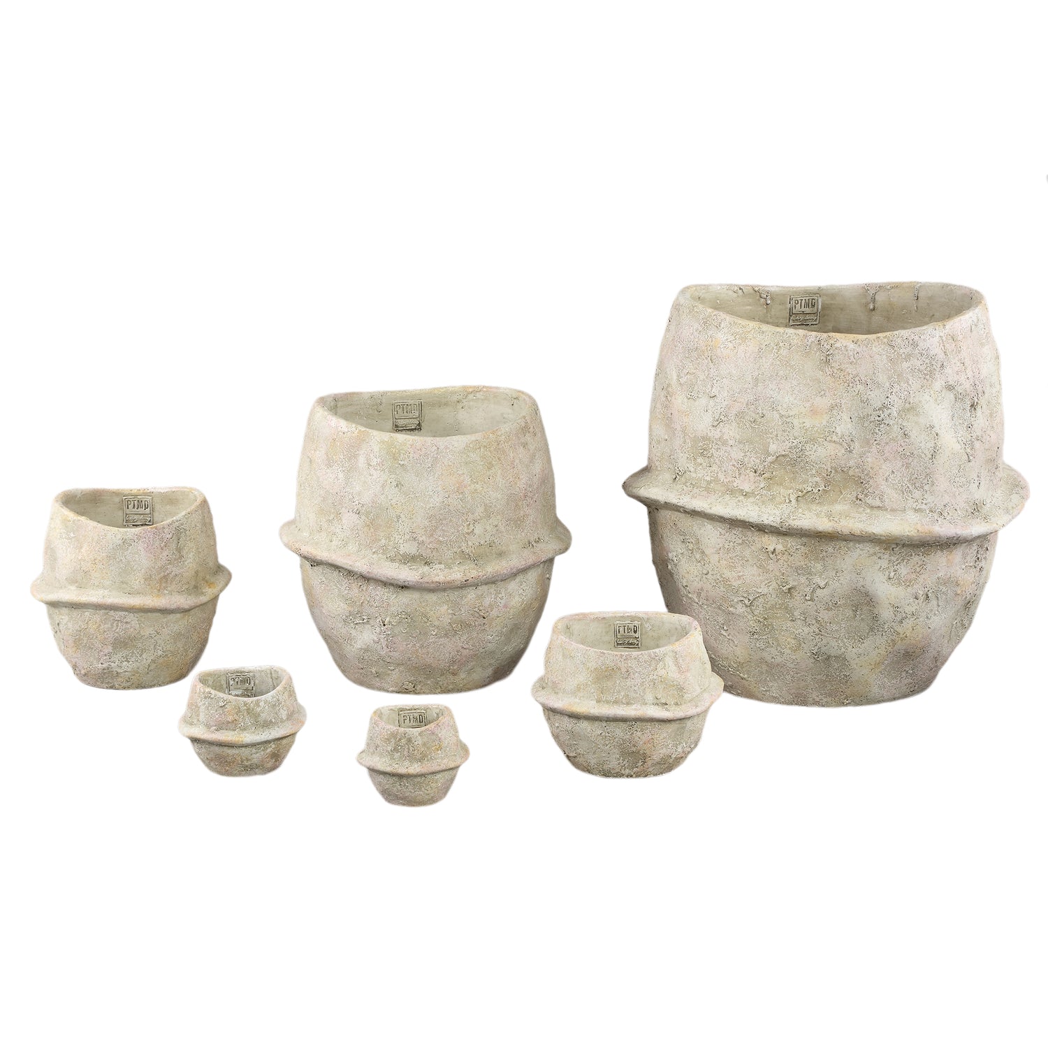 Haania Beige Cement Round Pot With Middle Line XXL PTMD