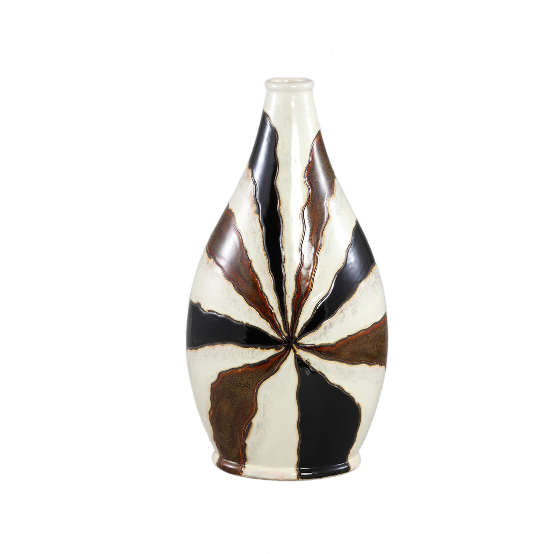 Evelin Dark Brown Oval Ceramic Vase With Lines L 29x18x55.cm PTMD