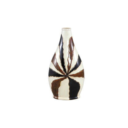 Evelin Dark Brown Oval Ceramic Vase With Lines S 23x15x44.5cm PTMD