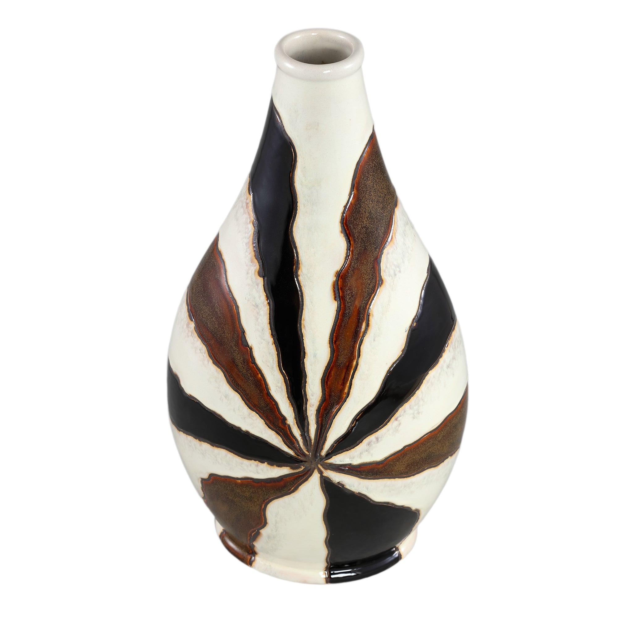 Evelin Dark Brown Oval Ceramic Vase With Lines S 23x15x44.5cm PTMD