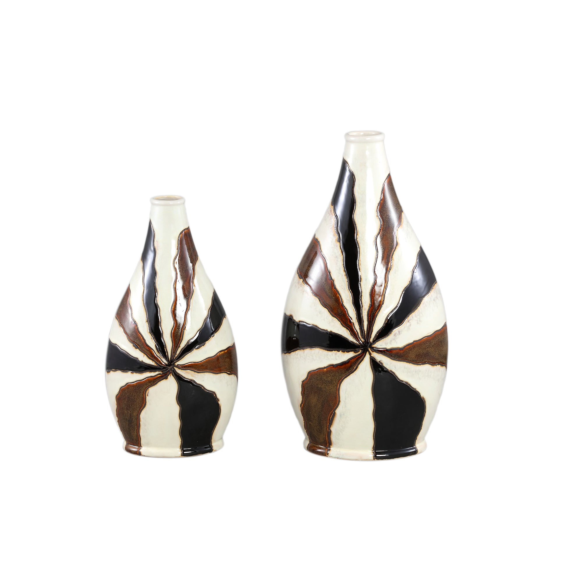 Evelin Dark Brown Oval Ceramic Vase With Lines S 23x15x44.5cm PTMD