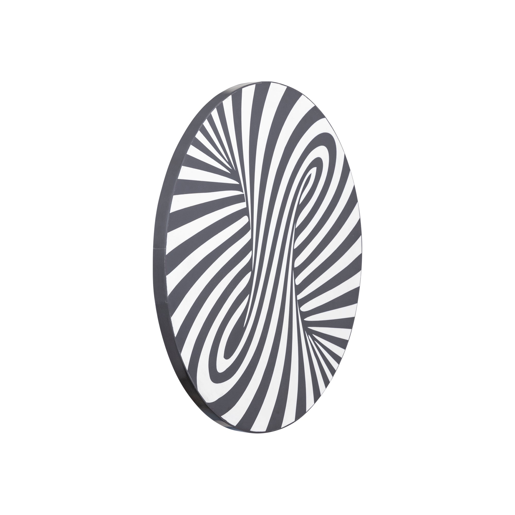 Hallie Black And White Wood Round Wall Panel Swirl 60x60cm PTMD