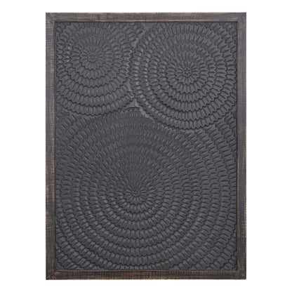 Levya Black Wooden Rect Wall Panel Round Pattern PTMD