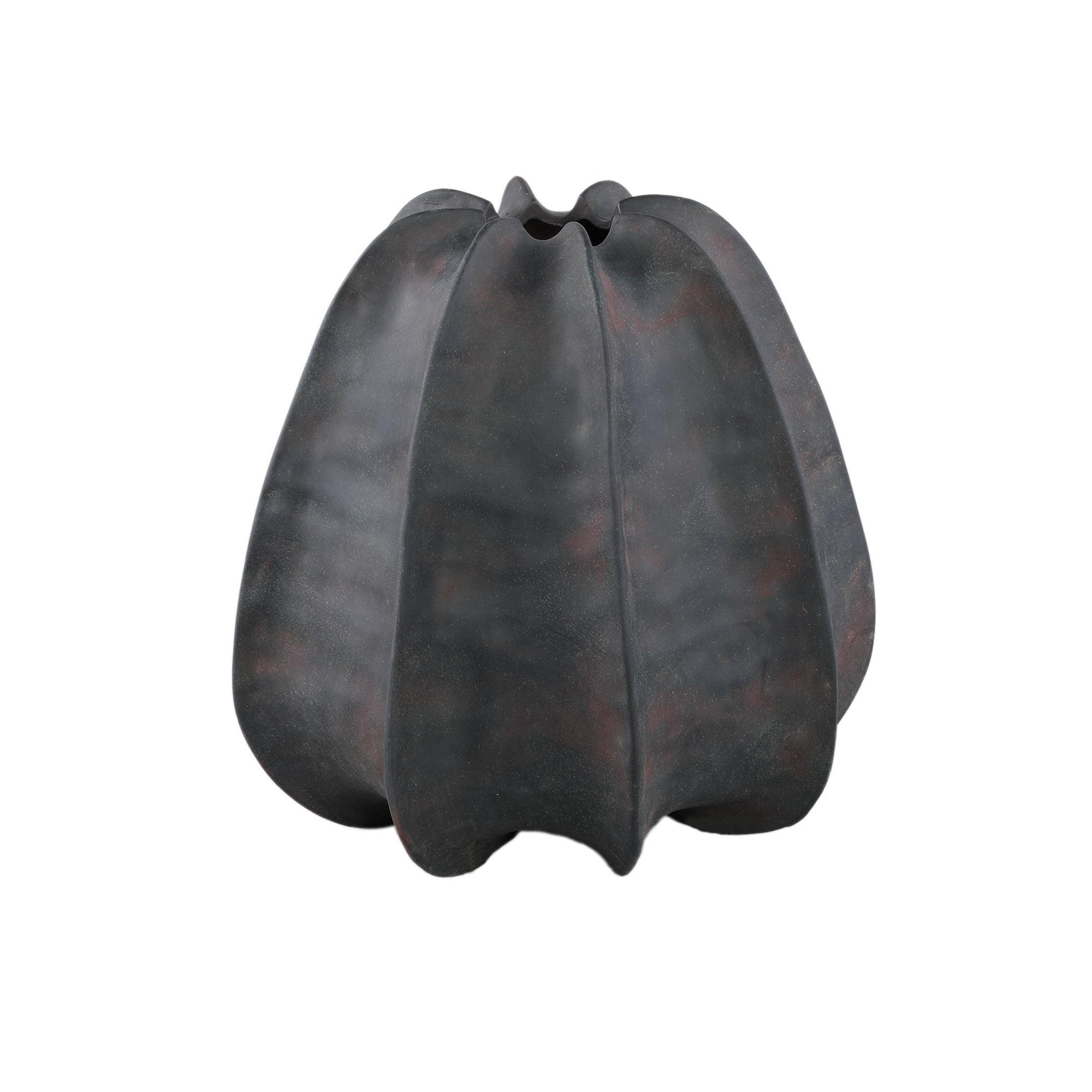 Grayson Black Ceramic Round Ribbed Vase Wide Dia34cmxH34cm PTMD