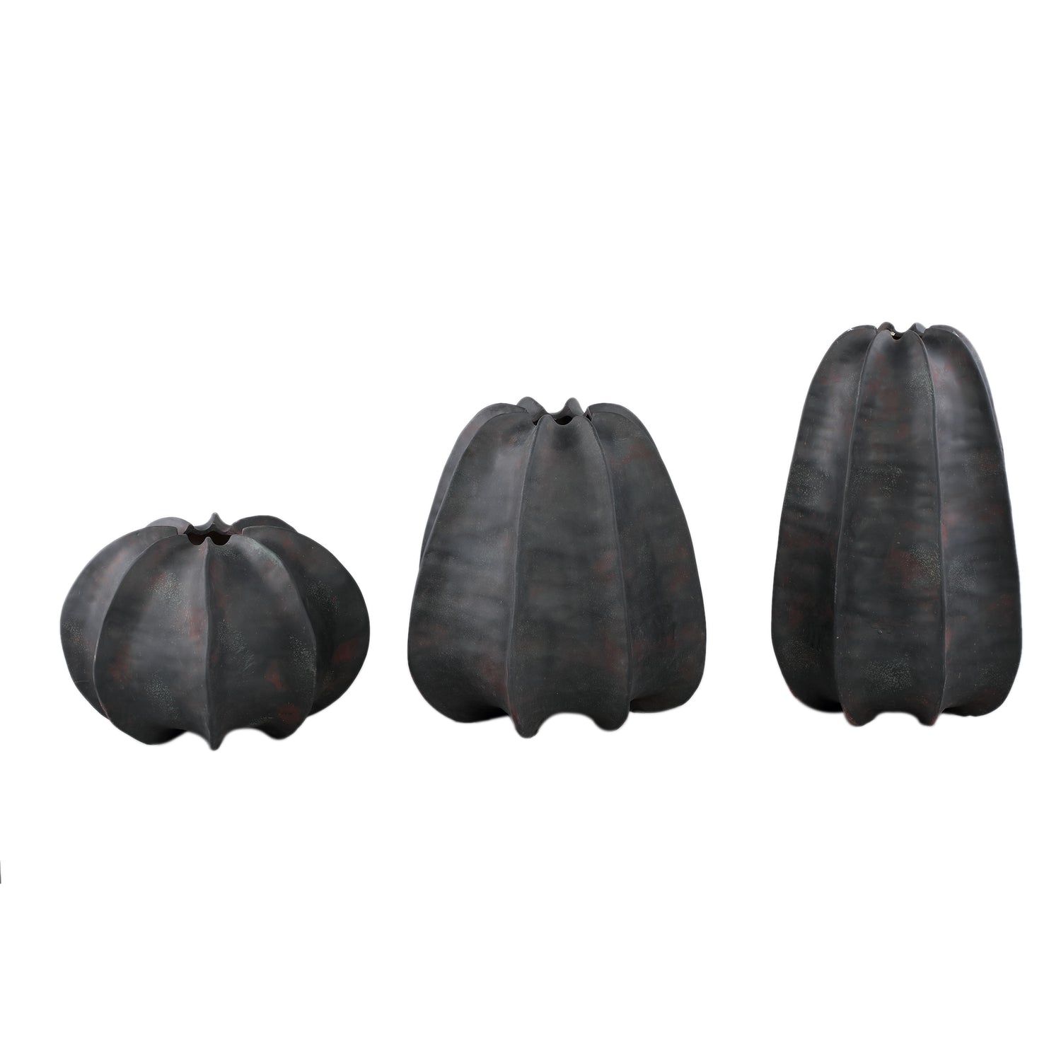 Grayson Black Ceramic Round Ribbed Vase Wide Dia34cmxH34cm PTMD
