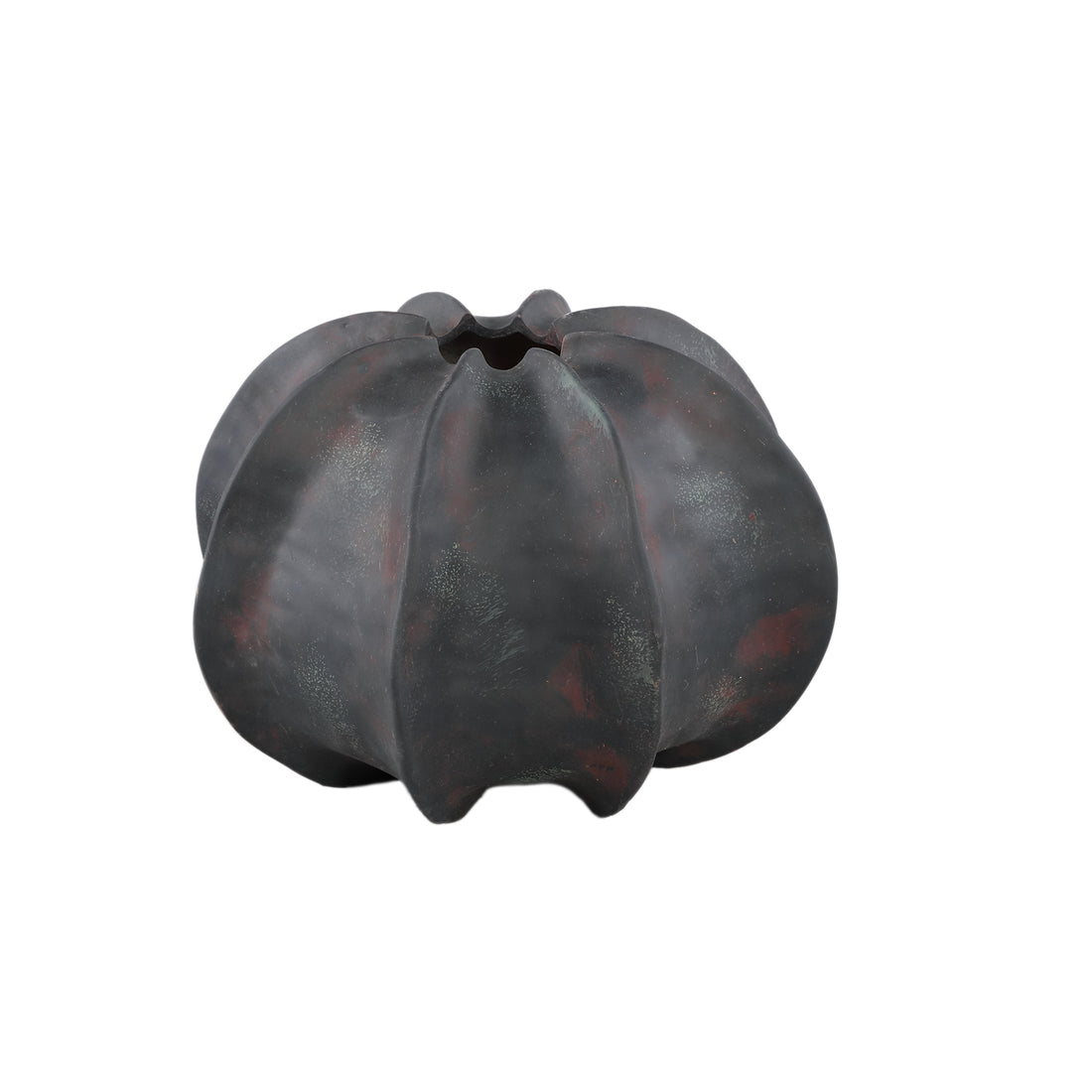 Grayson Black Ceramic Round Ribbed Vase Low Dia30cmxH22cm PTMD