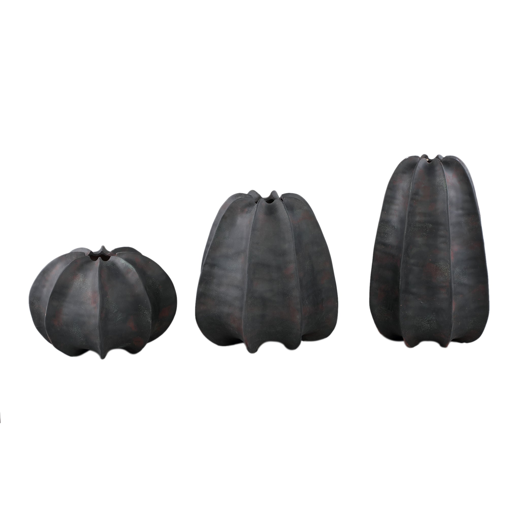 Grayson Black Ceramic Round Ribbed Vase Low Dia30cmxH22cm PTMD