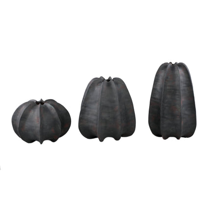 Grayson Black Ceramic Round Ribbed Vase Low Dia30cmxH22cm PTMD