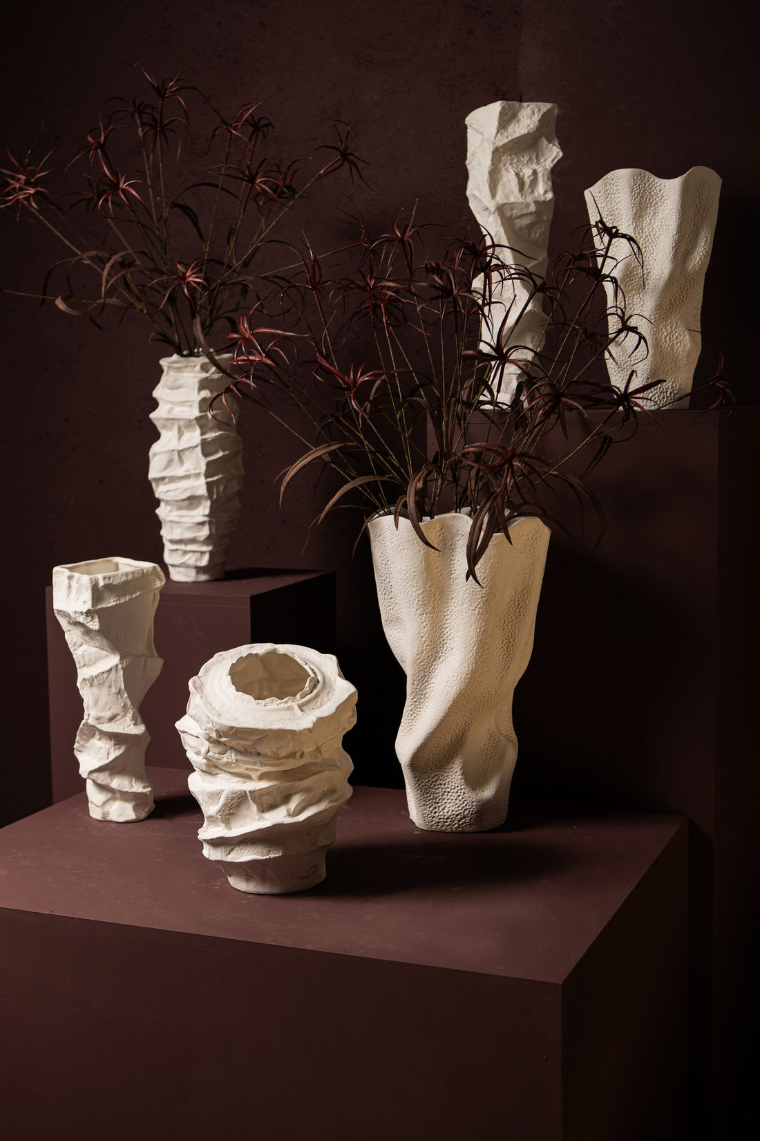 Aharon White Ceramic Irregular Shaped Vase Slim L 24x23x51cm PTMD