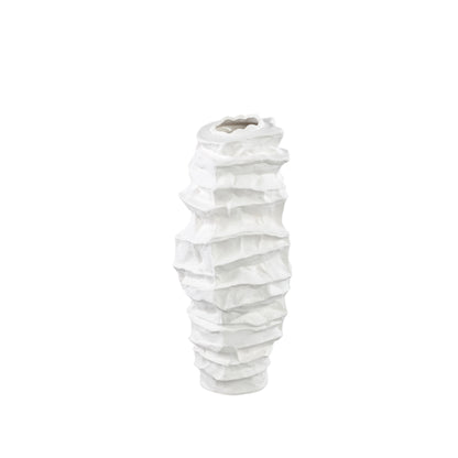 Aharon White Ceramic Irregular Shaped Vase Slim S 20x18x42cm PTMD