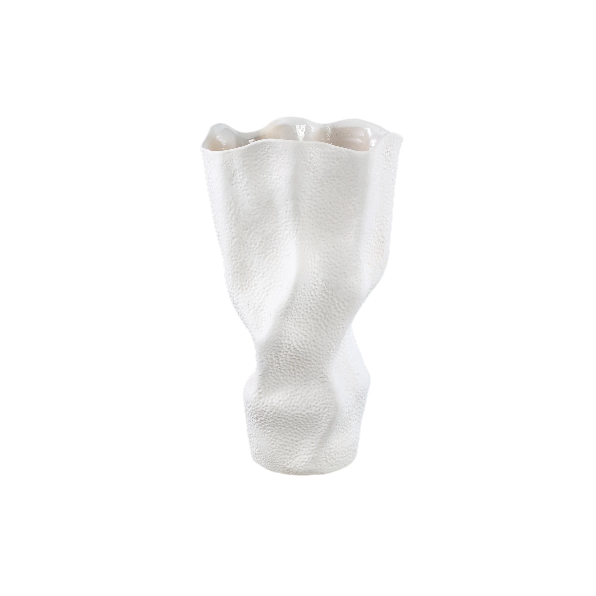 Violettee White Ceramic Wavy Vase Dot Pattern L 	26x20x46cm PTMD