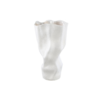 Violettee White Ceramic Wavy Vase Dot Pattern L 	26x20x46cm PTMD