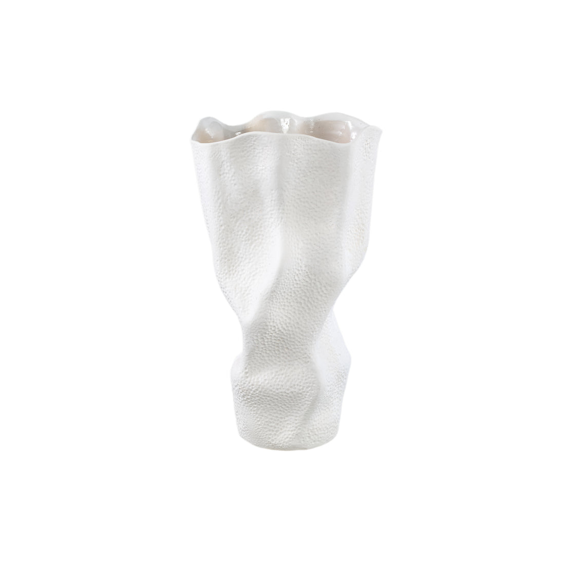 Violettee White Ceramic Wavy Vase Dot Pattern L 	26x20x46cm PTMD