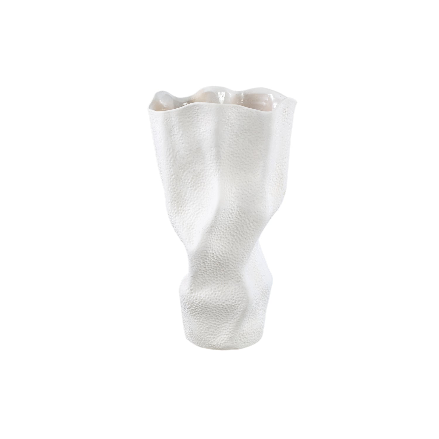 Violettee White Ceramic Wavy Vase Dot Pattern L 	26x20x46cm PTMD