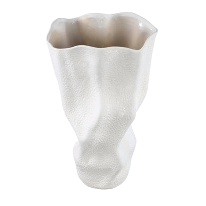 Violettee White Ceramic Wavy Vase Dot Pattern L 	26x20x46cm PTMD