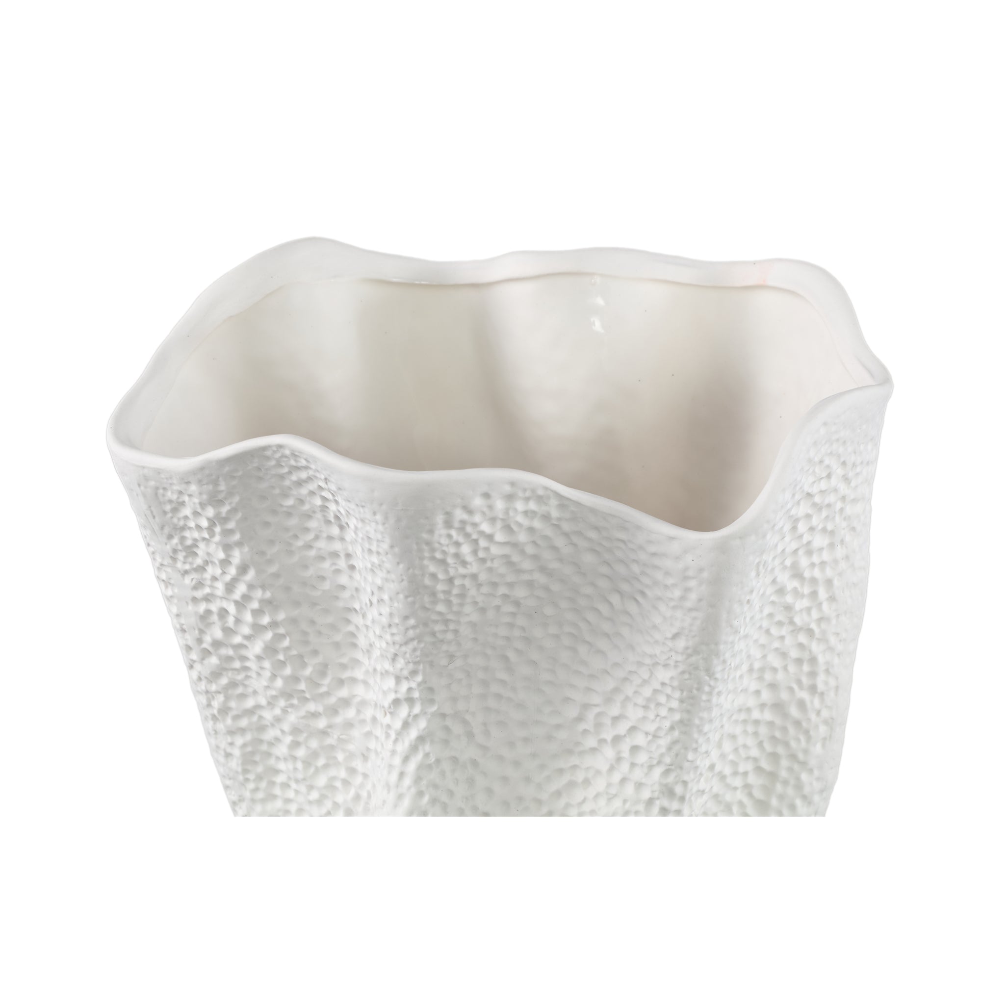 Violettee White Ceramic Wavy Vase Dot Pattern L 	26x20x46cm PTMD