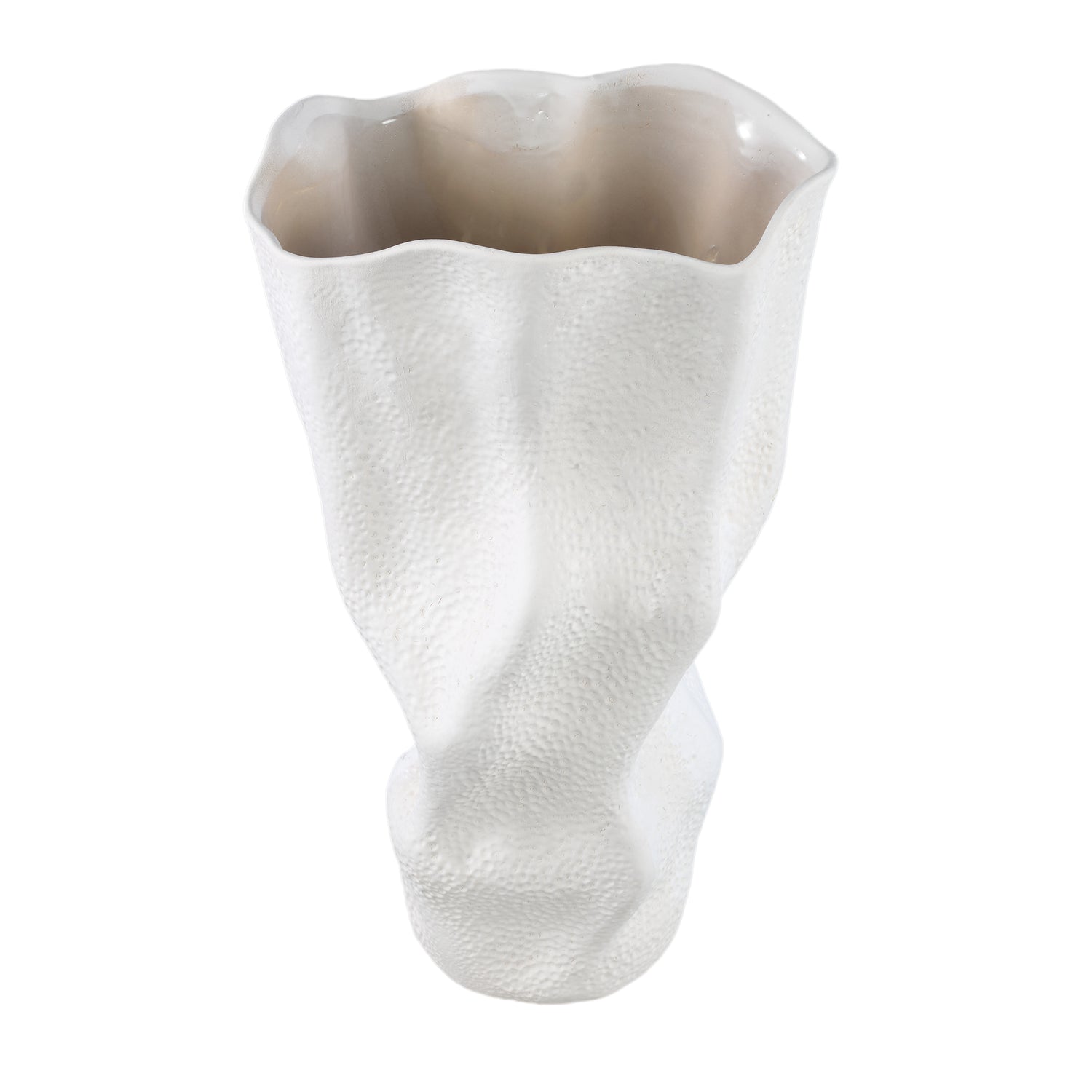 Violettee White Ceramic Wavy Vase Dot Pattern S 22x17x38cm PTMD
