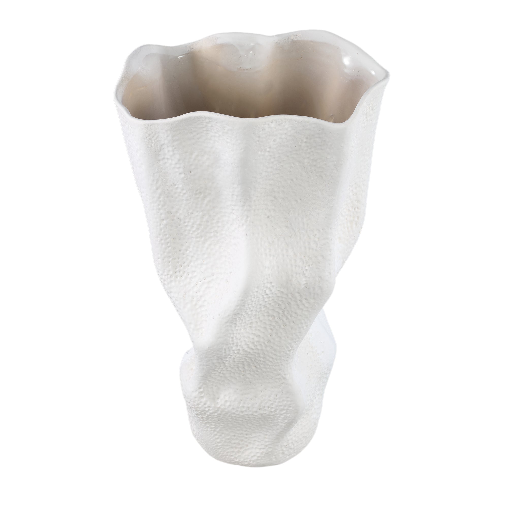 Violettee White Ceramic Wavy Vase Dot Pattern S 22x17x38cm PTMD