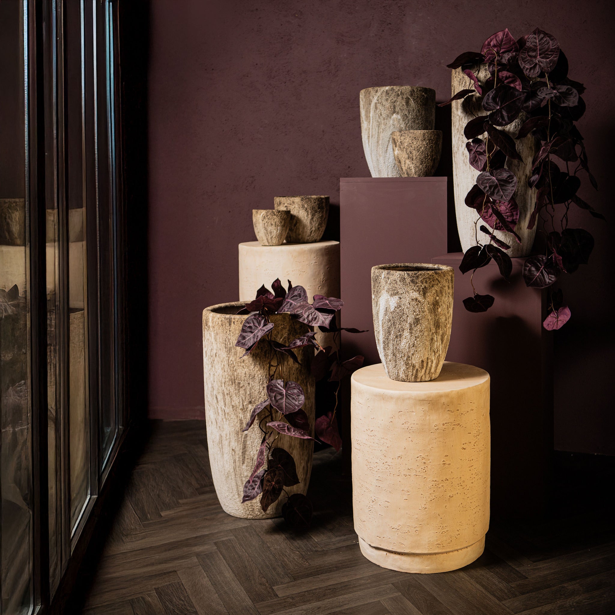 Miah Keramische Bloempotten Marmerlook Set van 3 PTMD