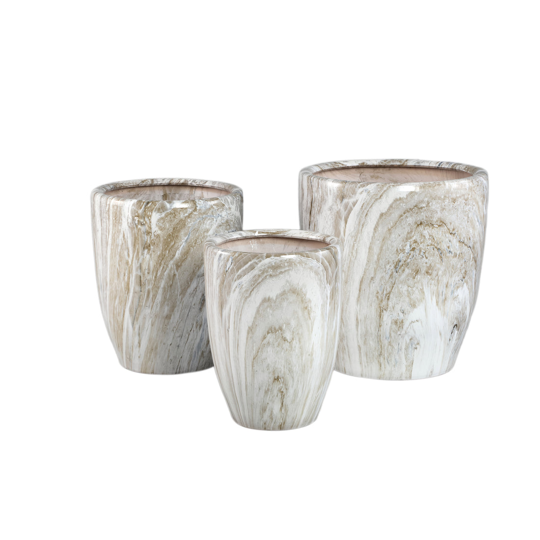 Pot Miah Beige Keramiek Marmer Look Pot Set van 3 Large PTMD