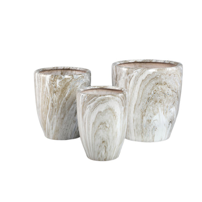 Pot Miah Beige Keramiek Marmer Look Pot Set van 3 Large PTMD