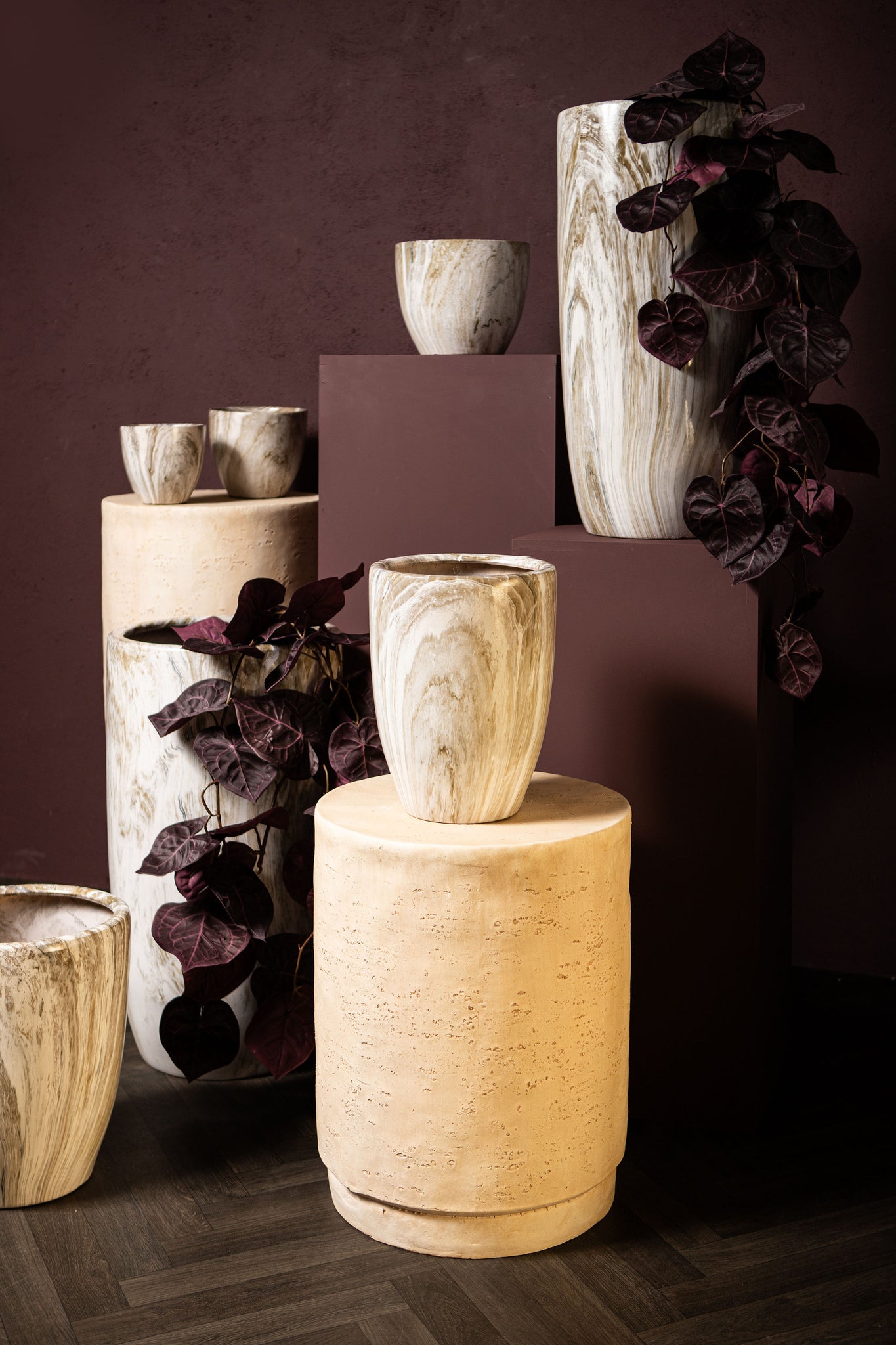 Pot Miah Beige Keramiek Marmer Look Pot Set van 3 Large PTMD