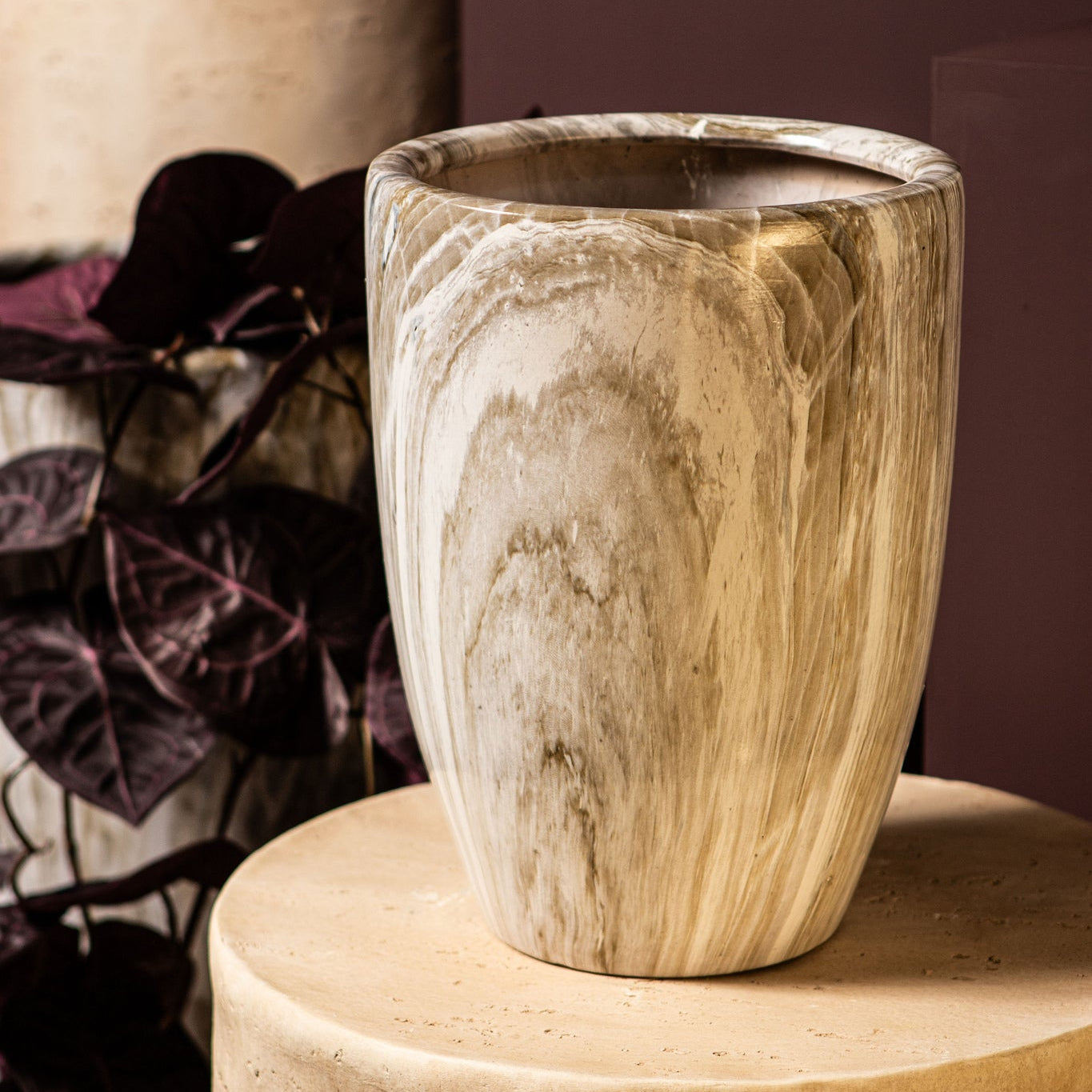 Pot Miah Beige Keramiek Marmer Look Pot Set van 3 Large PTMD