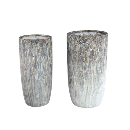 Miah Grey Ceramic Marble Look Pot Set Of 2 High PTMD