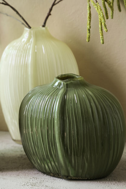 Vaas Jalisia Olijf Glas Ovaal Ribbel Laag PTMD