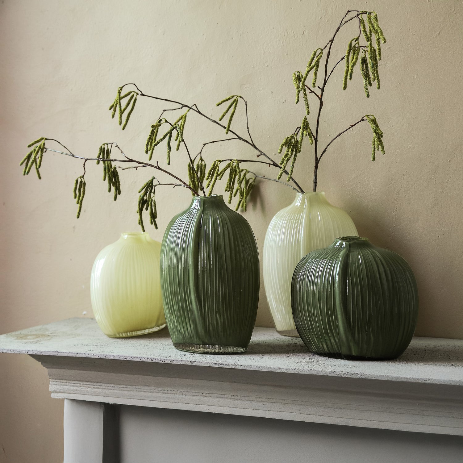 Vaas Jalisia Olijf Glas Ovaal Ribbel Laag PTMD