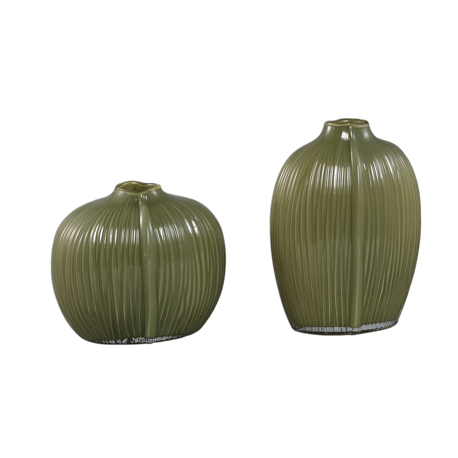 Vaas Jalisia Olijf Glas Ovaal Ribbel Laag PTMD