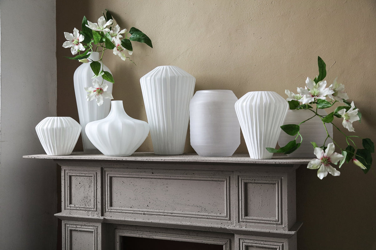 Ireka White Handcut Solid Glass Vase Angular Round Large PTMD