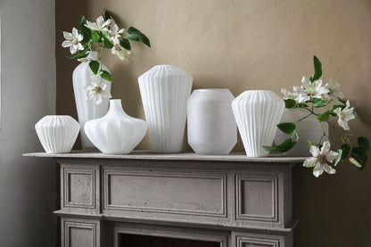 Ireka White Handcut Solid Glass Vase Angular Round Large PTMD