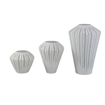 Ireka White Handcut Solid Glass Vase Angular Round Large PTMD