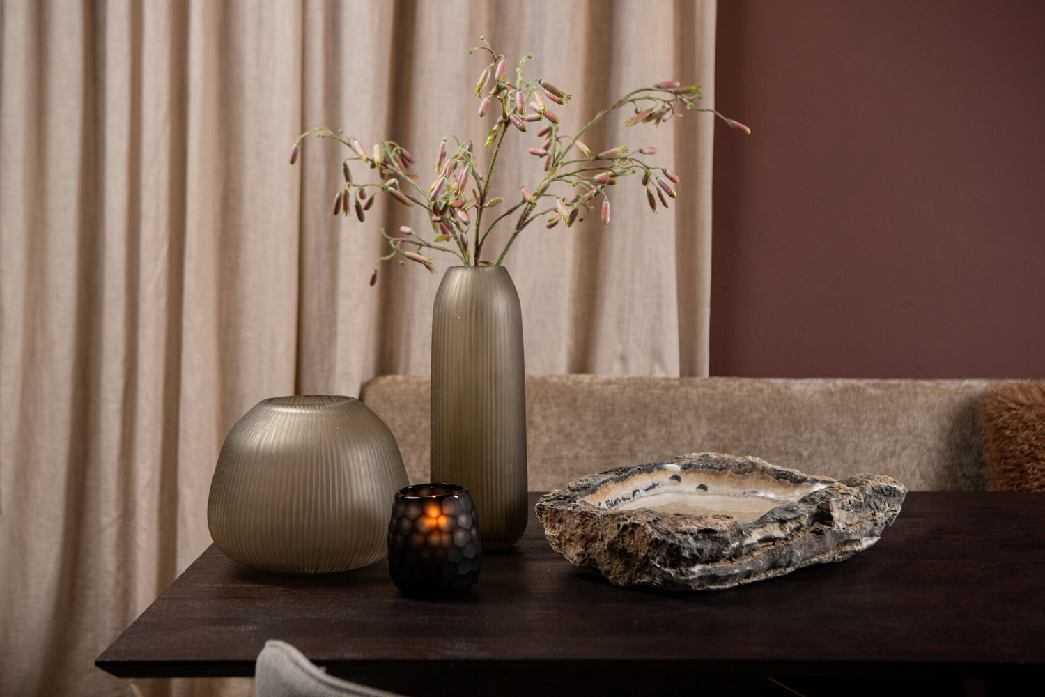 Vaas Marria Bruin Glas Ribbel Rond Small PTMD