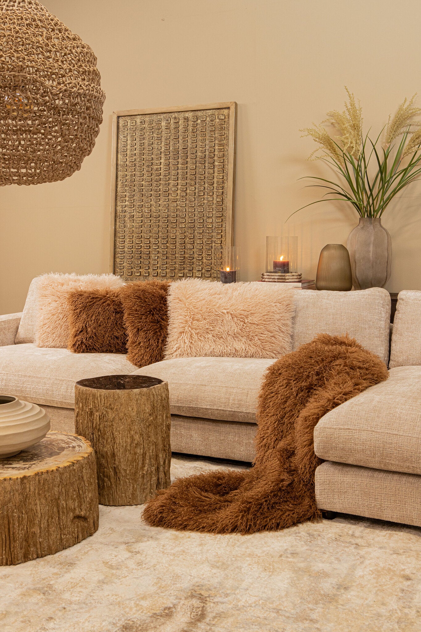 Vaas Marria Bruin Glas Ribbel Rond Medium PTMD