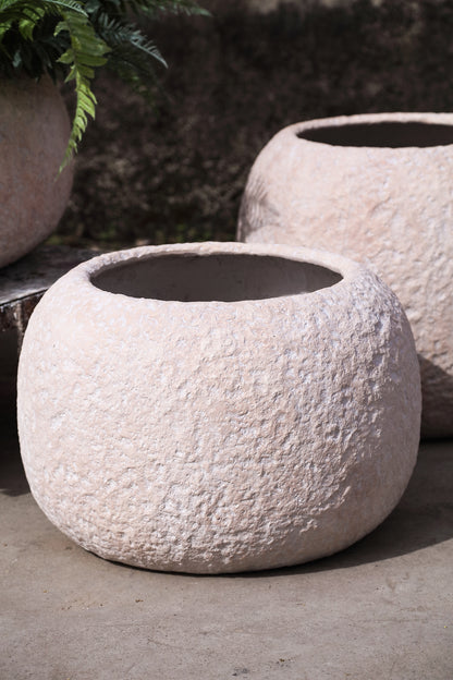 Pot Meleyah Beige Fiber Cement Rock Look Rond Small PTMD